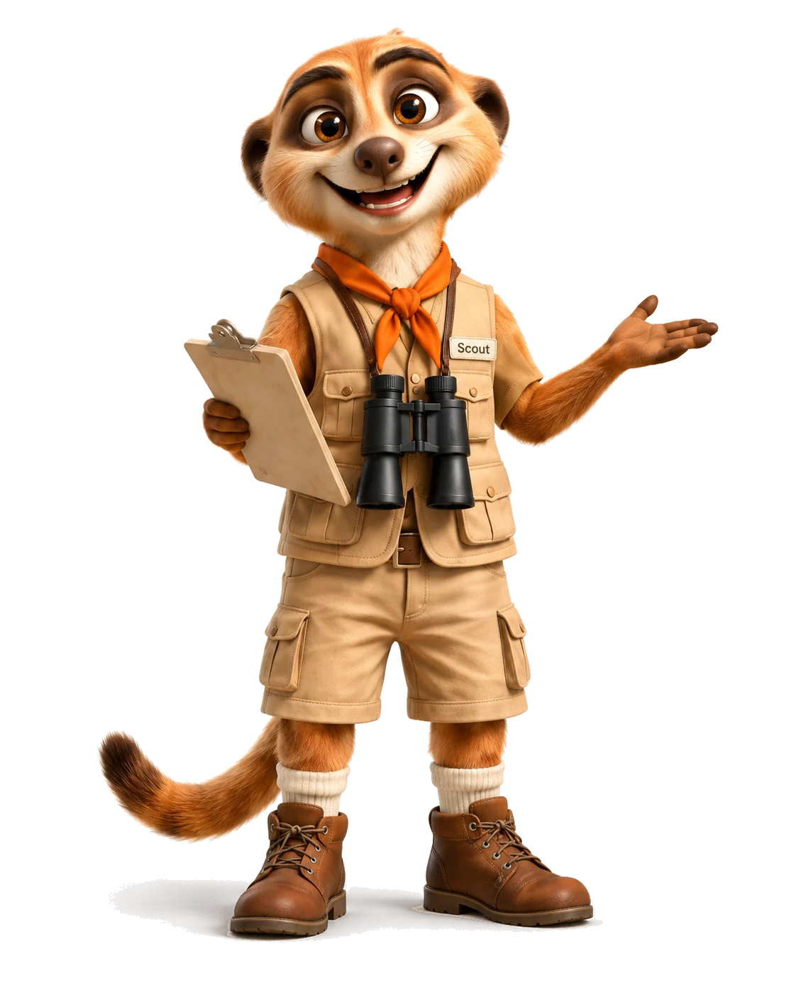 Meerkat Scout with a clipboard, presenting the booking form